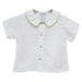 White Solid Button Front Shirt Short Sleeve With Piping
