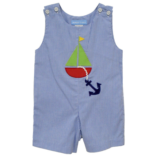 Sailing Applique Blue Mini Check Boys Shortall