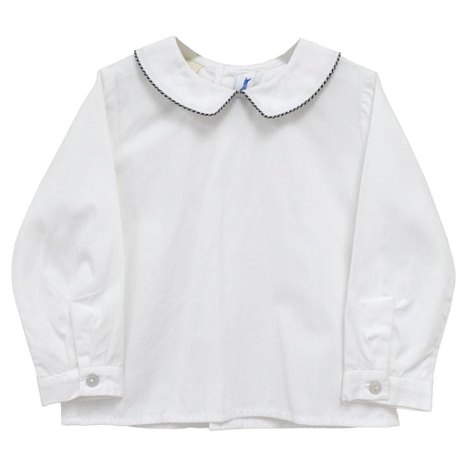 White Solid Button Back Shirt Long Sleeve With Piping Black Mini Check