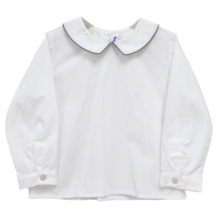 White Solid Button Back Shirt Long Sleeve With Piping Black Mini Check