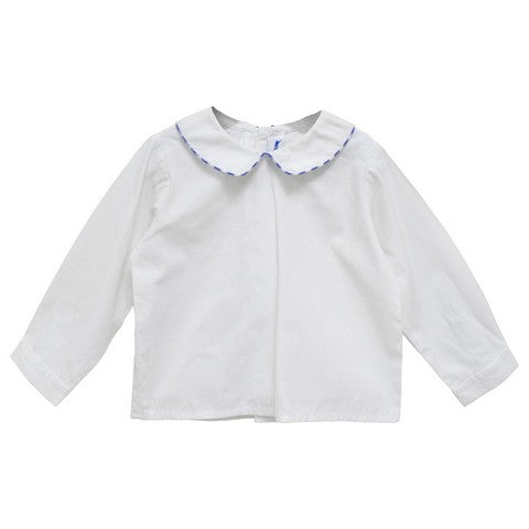 White Solid Button Back Shirt Long Sleeve With Piping