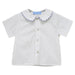 White Solid Button Front Shirt Short Sleeve With Piping Royal Medium Check