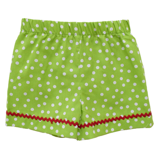 Lime Green With White Dot Girls Short With Red Ric Rac