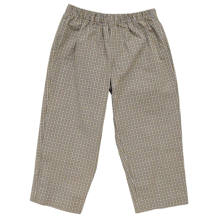 Brown and Light Blue and White Ckeck Boys Pull on Pant