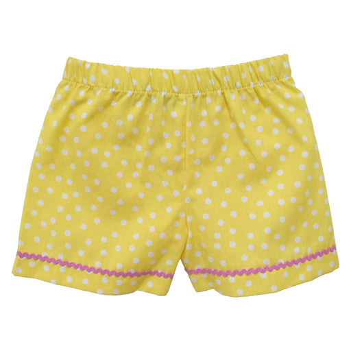 Yellow With White Dot Girls Short With Bright Pink Ric Rac