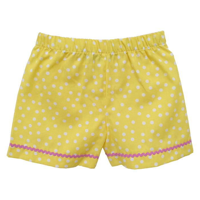 Yellow With White Dot Girls Short With Bright Pink Ric Rac