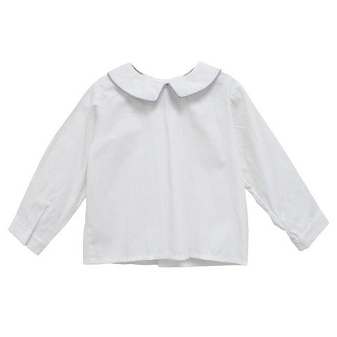 White Solid Button Back Shirt Long Sleeve With Piping