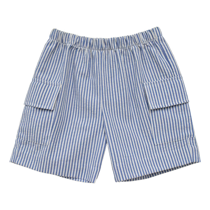 Royal Stripe Seersucker Boys Cargo Short