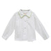 White Solid Button Front Shirt Long Sleeve With Piping Green Solid