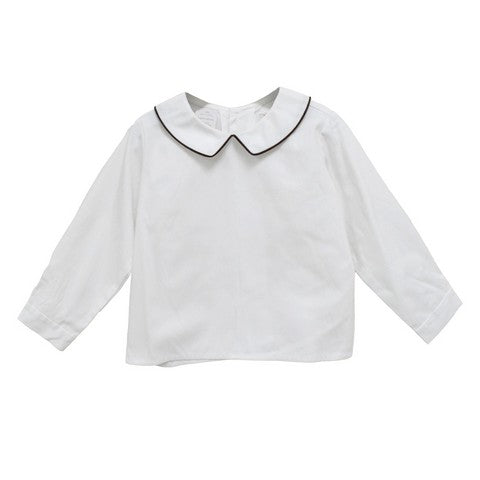 White Solid Button Back Shirt Long Sleeve With Piping