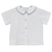 White Solid Button Front Shirt Short Sleeve With Piping Navy Medium Check