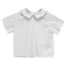 White Solid Button Back Shirt Short Sleeve With Piping Burgundy Big Check