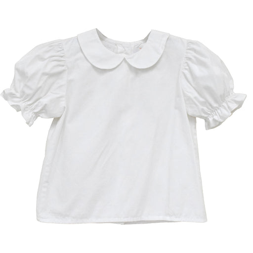 White Solid Girls Button Back Blouse Short Sleeve