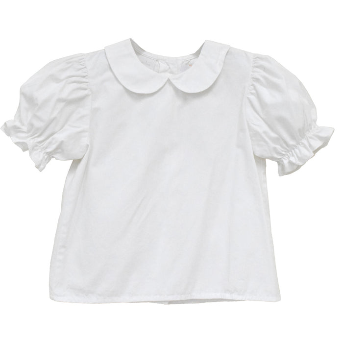 White Solid Girls Button Back Blouse Short Sleeve