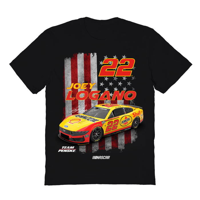 Joey Logano Vive La Fete NASCAR American Flag Cotton T-Shirt - Black
