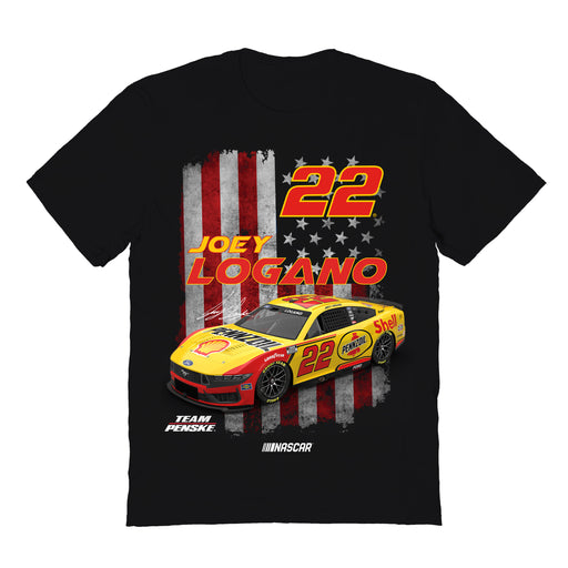 Joey Logano NASCAR American Flag Cotton T-Shirt - Black