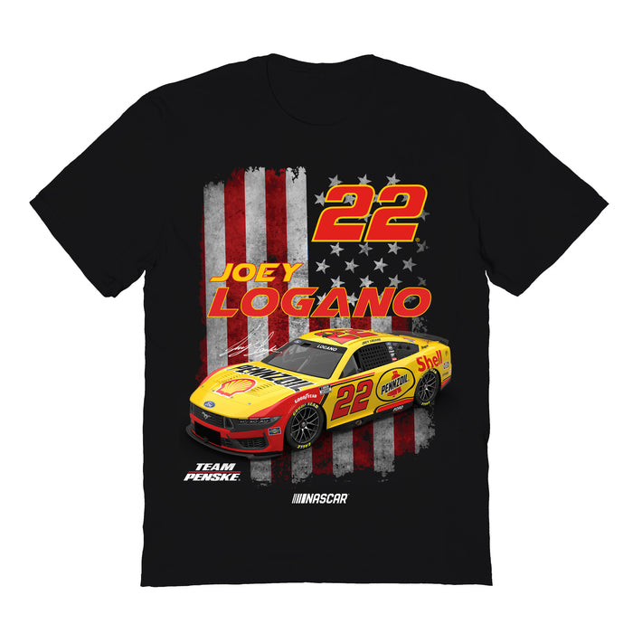 Joey Logano NASCAR American Flag Cotton T-Shirt - Black