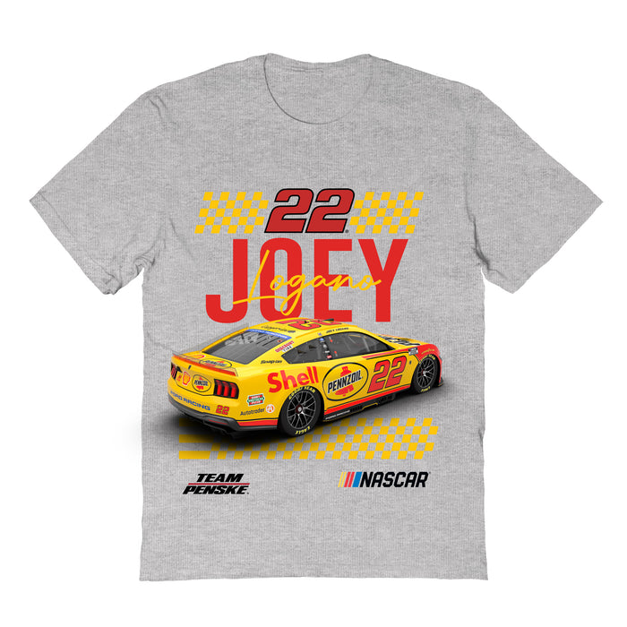 Joey Logano NASCAR Name Grid Classic Cotton T-Shirt  - Grey