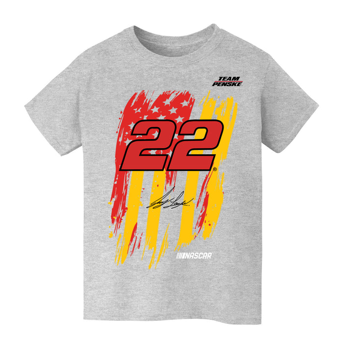Joey Logano NASCAR American Flag Cotton T-Shirt - Grey