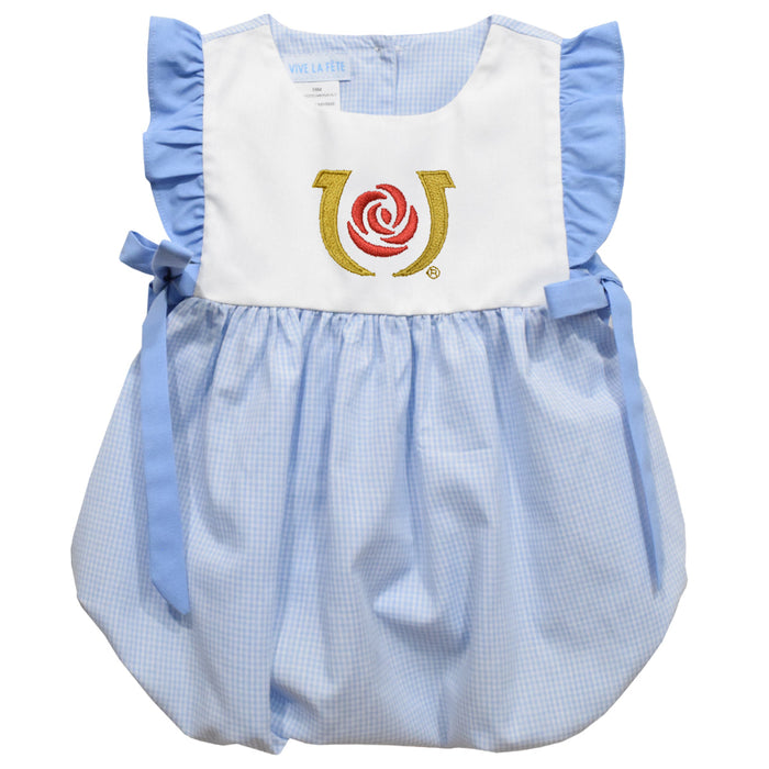Kentucky Derby Embroidered Light Blue Gingham Girls Bubble
