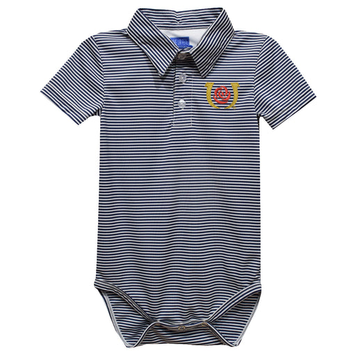 Kentucky Derby Embroidered Navy Stripe Knit Boys Polo Bodysuit