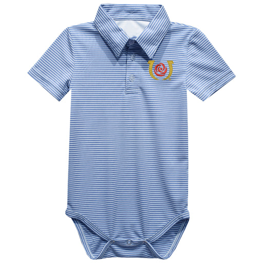Kentucky Derby Embroidered Light Blue Pencil Stripe Knit Polo Bodysuit