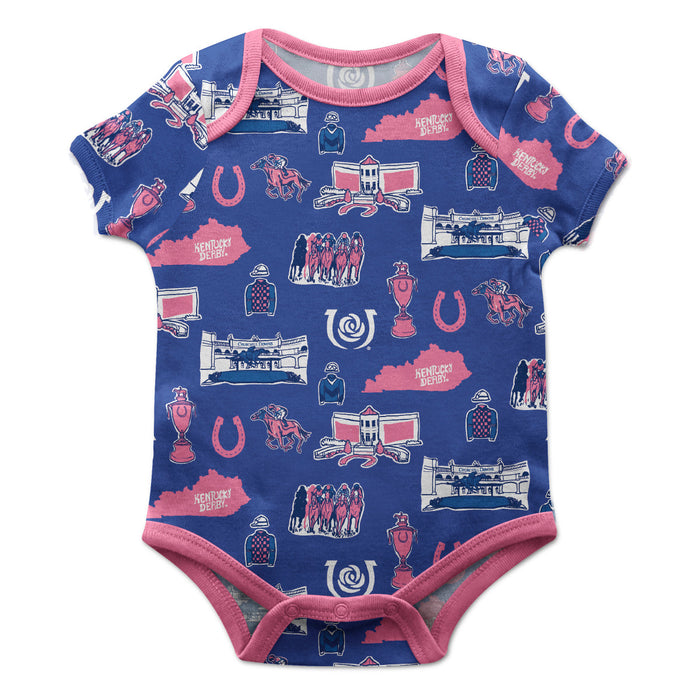 Kentucky Derby Vive La Fete Infant Blue Short Sleeve Onesie All Over Logo Bodysuit