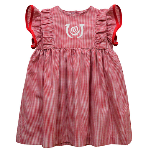 Kentucky Derby Embroidered Red Cardinal Gingham Ruffle Dress