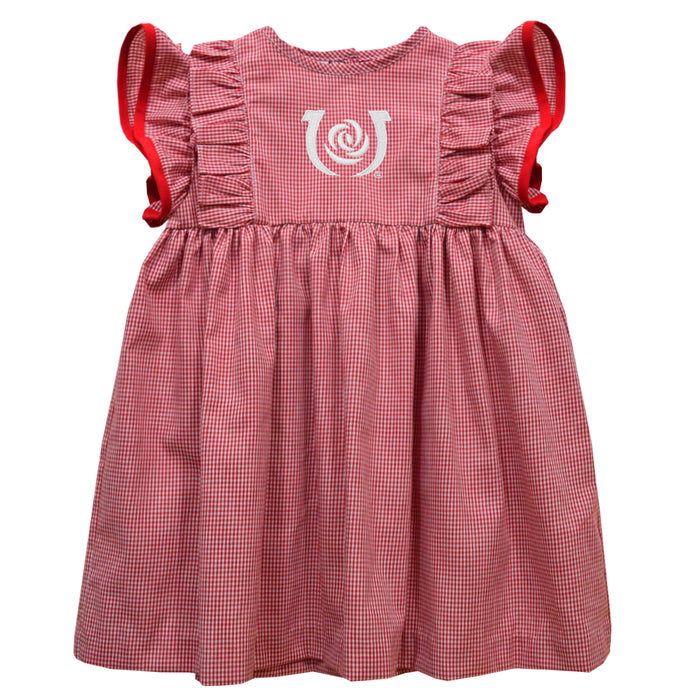 Kentucky Derby Embroidered Red Cardinal Gingham Ruffle Dress