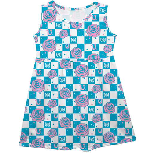 Kentucky Derby Vive La Fete Girls Game Day Sleeveless Tank Dress  Repeat Logo Roses Square Pattern