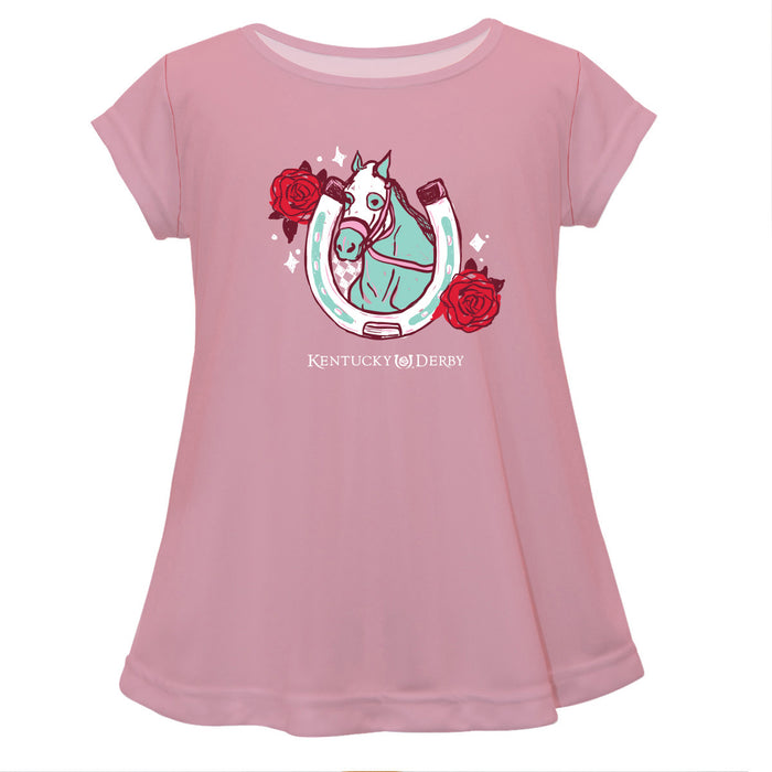 Kentucky Derby Cotton Short Sleeve Youth A-line Top - Pink