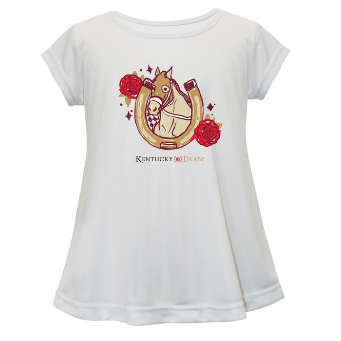 Kentucky Derby Cotton Short Sleeve Youth A-line Top - White
