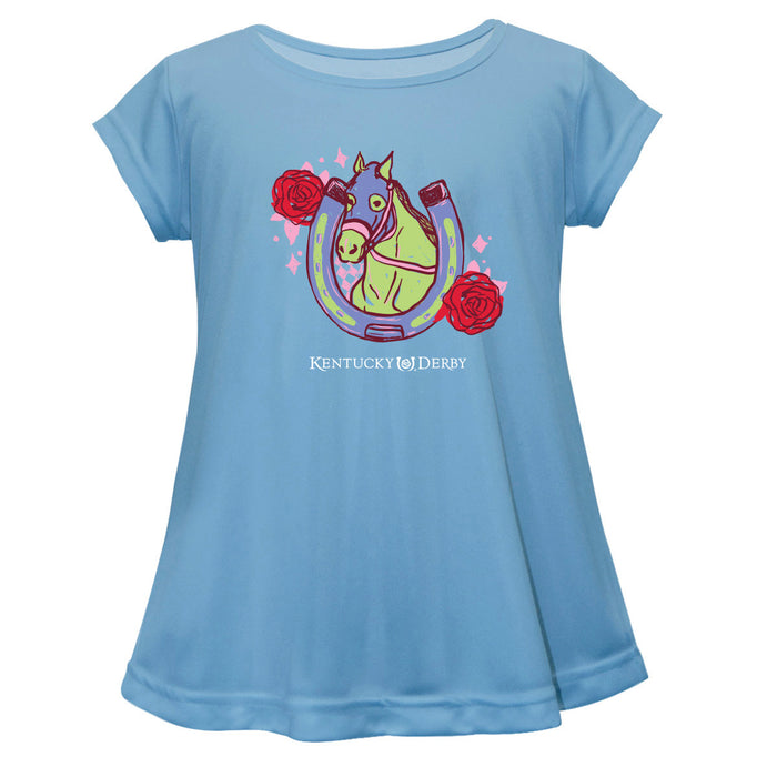 Kentucky Derby Cotton Short Sleeve Youth A-line Top - Light Blue