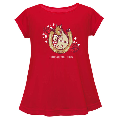 Kentucky Derby Cotton Short Sleeve Youth A-line Top - Red
