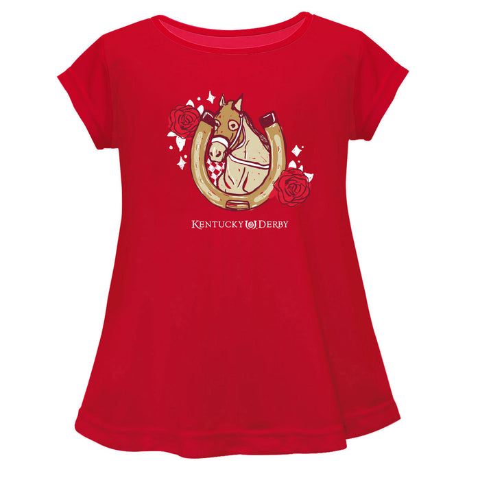 Kentucky Derby Cotton Short Sleeve Youth A-line Top - Red