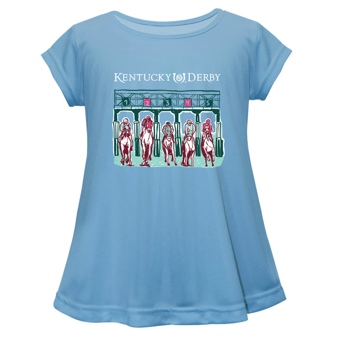Kentucky Derby Cotton Short Sleeve Youth A-line Top - Light Blue