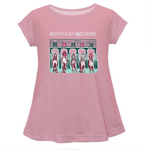 Kentucky Derby Cotton Short Sleeve Youth A-line Top - Light Pink
