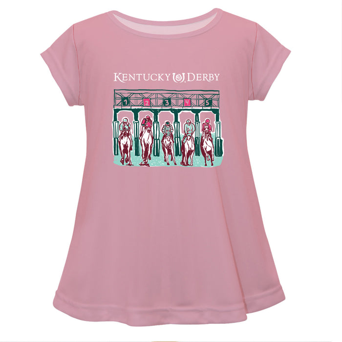 Kentucky Derby Cotton Short Sleeve Youth A-line Top - Light Pink