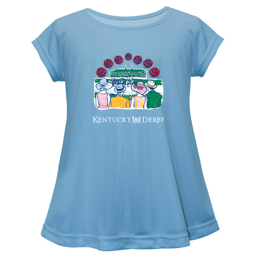 Kentucky Derby Cotton Short Sleeve Youth A-line Top - Light Blue
