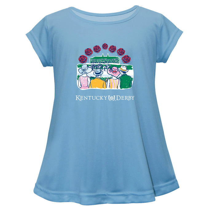 Kentucky Derby Cotton Short Sleeve Youth A-line Top - Light Blue