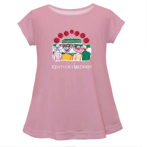 Kentucky Derby Cotton Short Sleeve Youth A-line Top - Light Pink