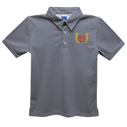 Kentucky Derby Embroidered Navy Stripes Short Sleeve Polo Box Shirt