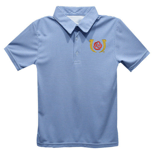 Kentucky Derby Embroidered Light Blue Stripes Short Sleeve Polo Box Shirt