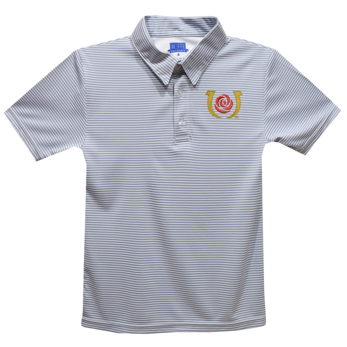 Kentucky Derby Embroidered Gray Stripes Short Sleeve Polo Box Shirt