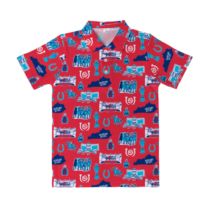Kentucky Derby Repeat Print Vive La Fete Boys Red Short Sleeve Polo Shirt
