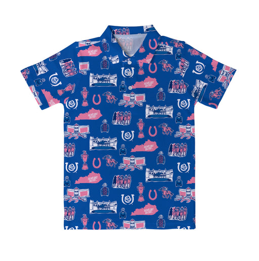 Kentucky Derby Repeat Print Vive La Fete Boys Blue Short Sleeve Polo Shirt