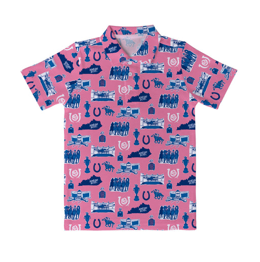 Kentucky Derby Repeat Print Vive La Fete Boys Pink Short Sleeve Polo Shirt