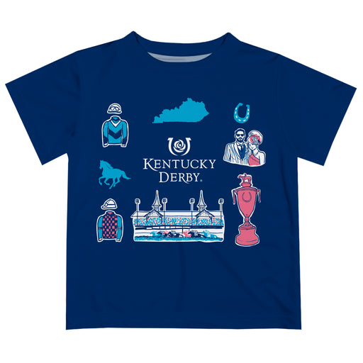 Kentucky Derby Vive La Fete Boys Game Day Blue Short Sleeve Tee with Logo Print