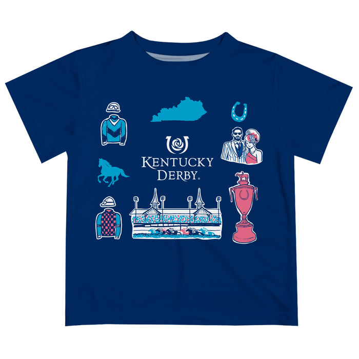 Kentucky Derby Vive La Fete Boys Game Day Blue Short Sleeve Tee with Logo Print
