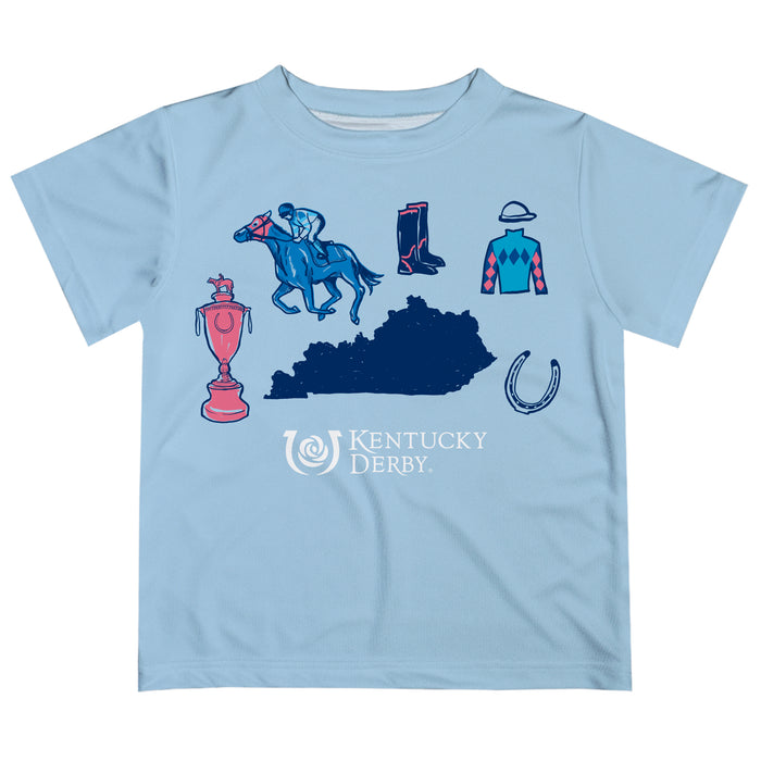 Kentucky Derby Vive La Fete Boys Game Day Light Blue Short Sleeve Tee with Logo Print